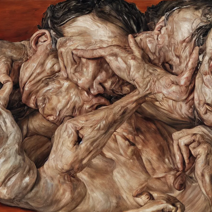 Image similar to high quality high detail painting by lucian freud and jenny saville, hd, confusion of the mind, mangenta and brown