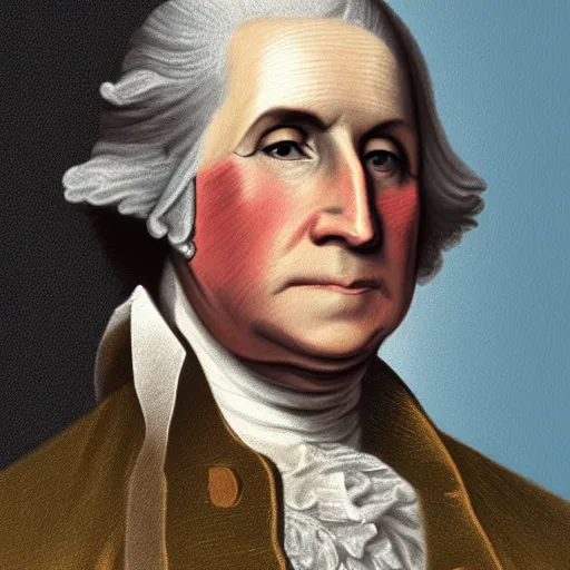 Image similar to a photorealistic colored pencil sketch of a distinguished George Washington wearing a gold chain around his neck with a small Doubloon coin attached as a necklace. This 4K HD image is Trending on Artstation, featured on Behance, well-rendered, extra crisp, features intricate detail and the style of Unreal Engine.