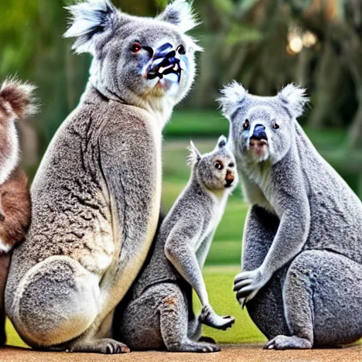 Image similar to A family portrait of unicorns and koalas