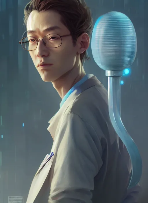 Image similar to character concept art of a dystopian doctor, key visual, realistic shaded perfect face, fine details, dystopian environment and background, by stanley artgerm lau, wlop, rossdraws, james jean, andrei riabovitchev, marc simonetti, and sakimichan, trending on artstation