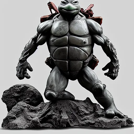 Image similar to teenage mutant ninja turtles as a sculpture by donatello, white marble, glossy, high details, cinematic