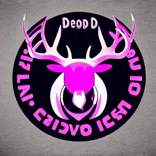 Image similar to logo for evil corporation that involves deer head, symmetrical, retro pink synthwave style, retro sci fi