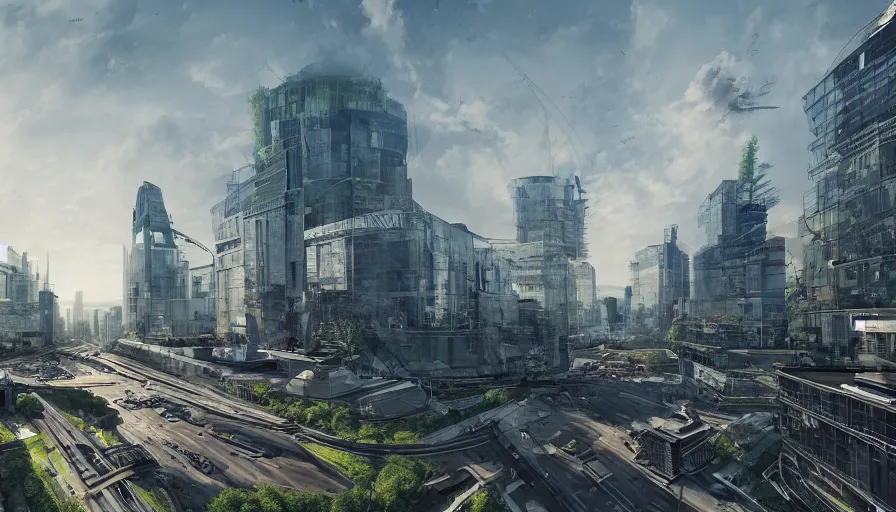 Prompt: futuristic berlin with green giant alley to reichstag building in the distance, panorama view, hyperdetailed, artstation, cgsociety, 8 k