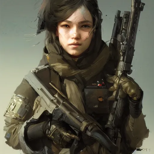 Image similar to of a sniper girl in war, portrait, by ruan jia and ross tran, detailed,