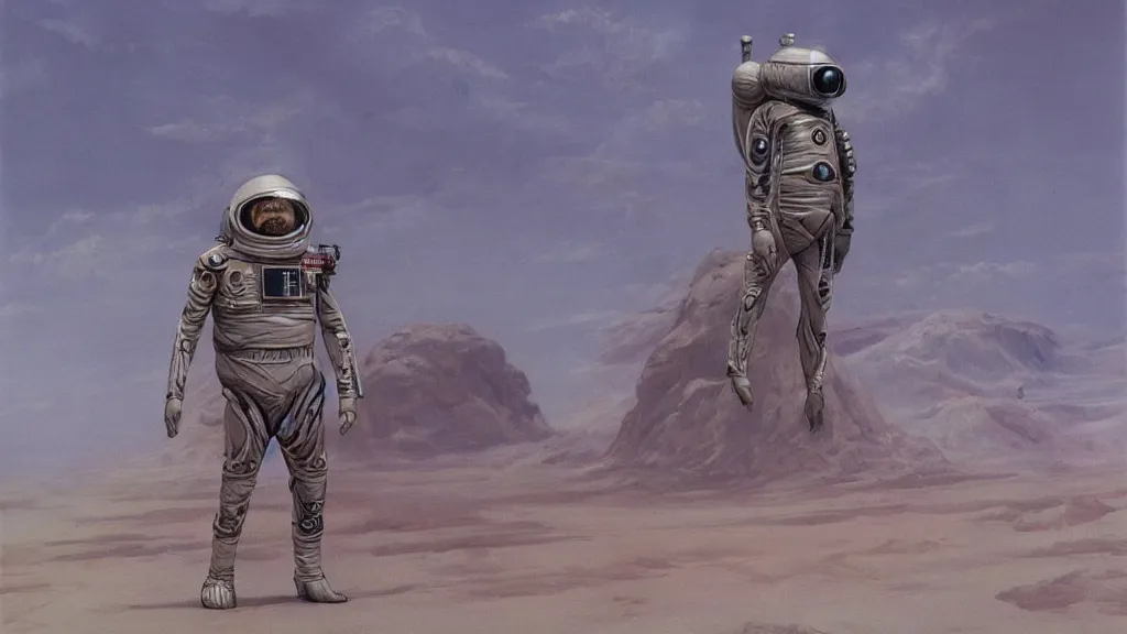 Image similar to organic spacesuit design by john schoenherr and jim burns, epic cinematic matte painting