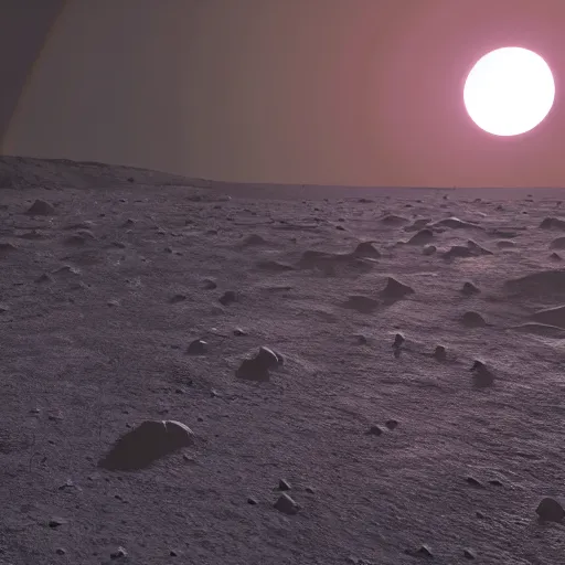 Image similar to « we are on the moon's surface, human colony, sunrise on the moon, far view, photorealistic, unreal engine 5, sharp focus »