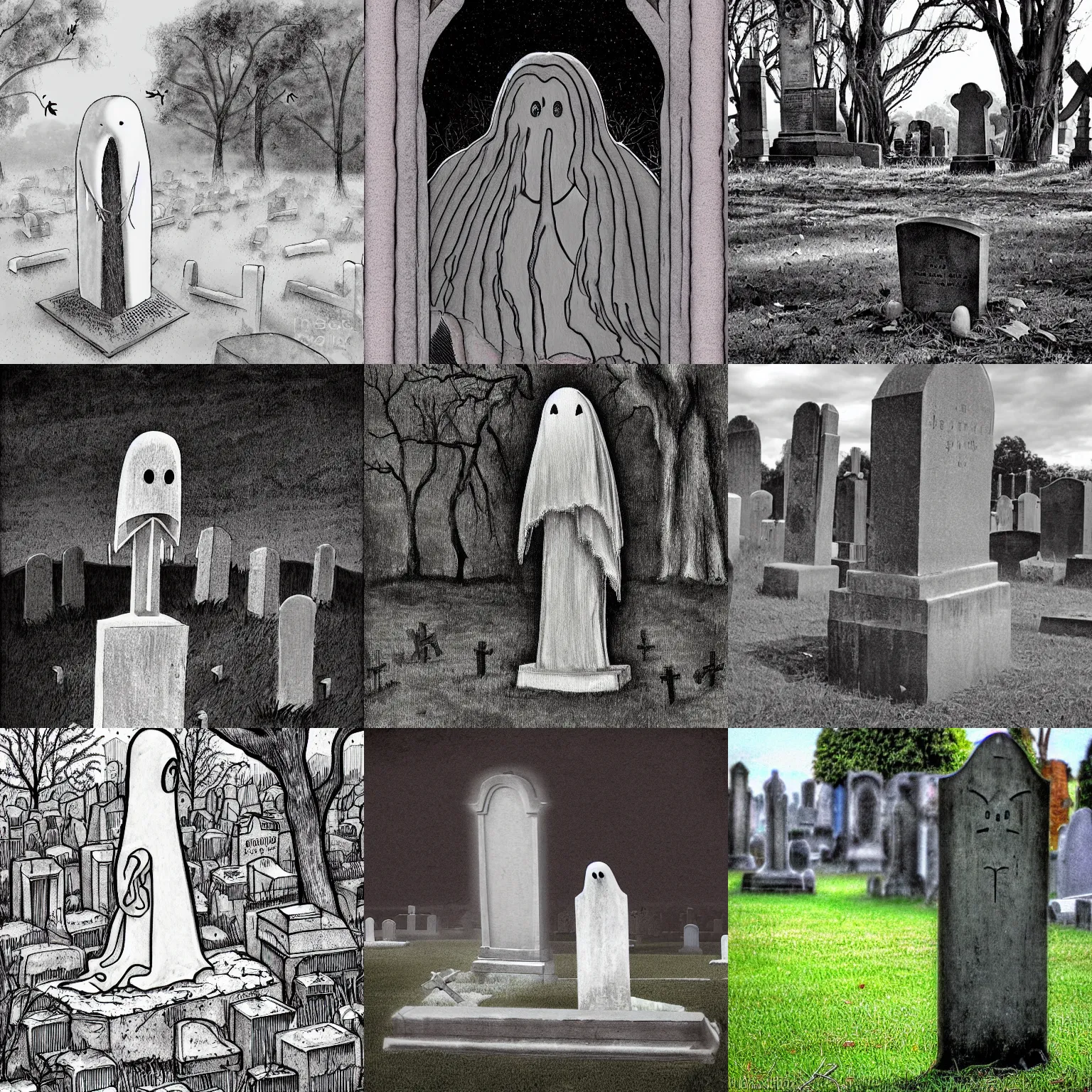 Prompt: a strange ghost in a graveyard by beecroft vanessa