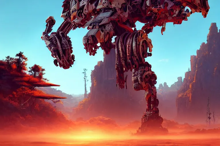 Image similar to tallneck machine mecanical creature robot of horizon forbidden west horizon zero dawn bioluminiscence global illumination ray tracing hdr fanart arstation by ian pesty and alena aenami artworks in 4 k