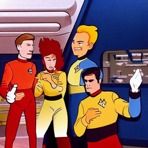 Prompt: French Fries as Star Trek Characters fighting Star fleet officers in the mess, still from star trek,