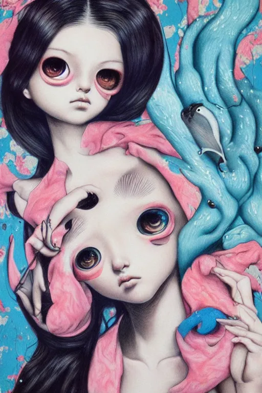 Image similar to pop surrealism, lowbrow art, realistic cute girl painting, japanese cute fashion, hyper realism, muted colors, trevor brown style