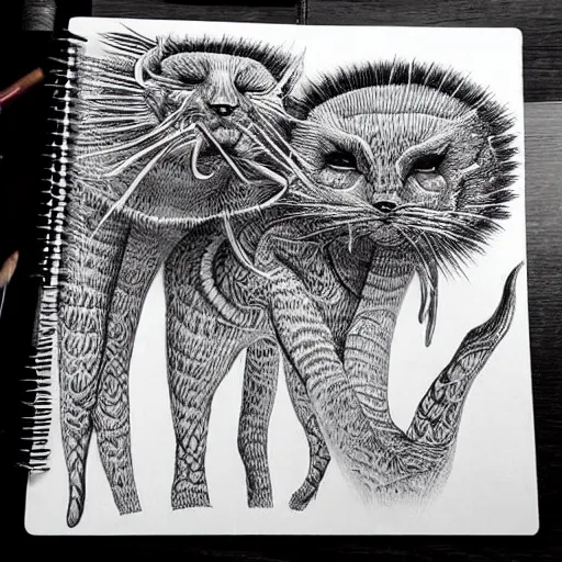 Image similar to surreal creatures drawn in ballpoint pen shading by Ronny Khalil