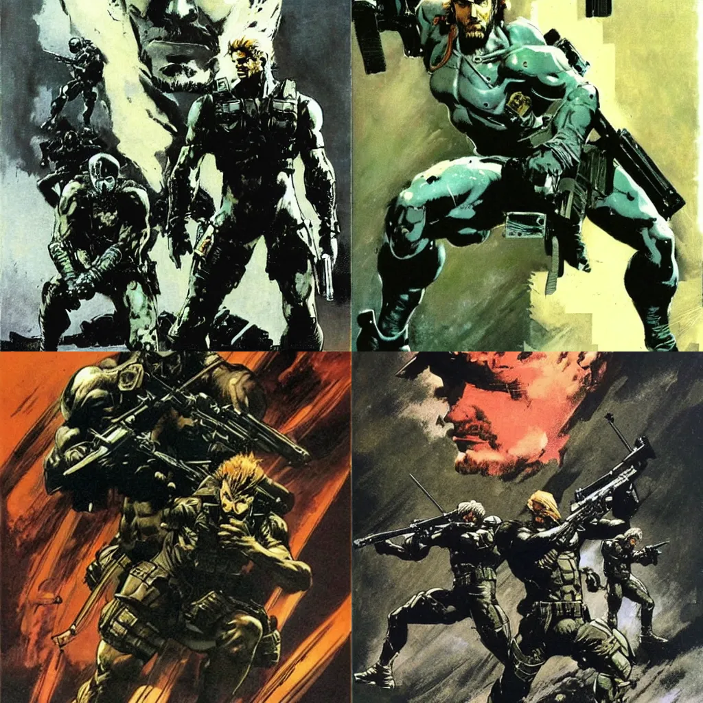 Prompt: Metal Gear Solid by Frank Frazetta
