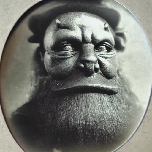 Image similar to 19 century steam punk industrialist orc highly focused detailed daguerreotype photo