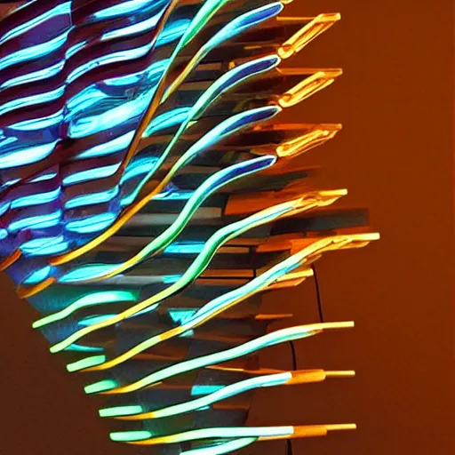 Image similar to a led - strip lamp hanging from the sealing, digital art, sci - fi look, by frank gehry, concept art