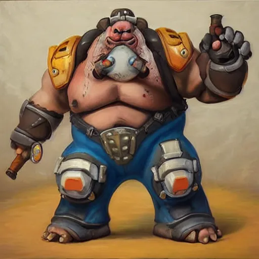 Prompt: roadhog from activision blizzard’s overwatch video game, oil painting by Leonardo divinci