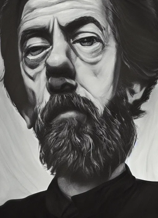 Prompt: alan watts in monk uniform falling across in the universe realism expressionism style digital painting highly detailed photorealistic, featured on artstation