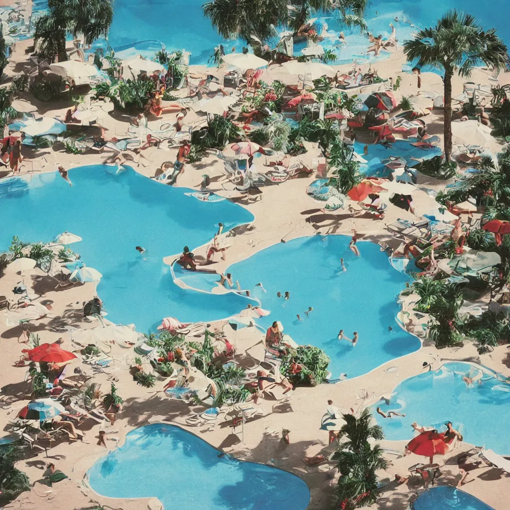 Image similar to nostalgia by the poolside, album cover, no text, no watermarks, graphics