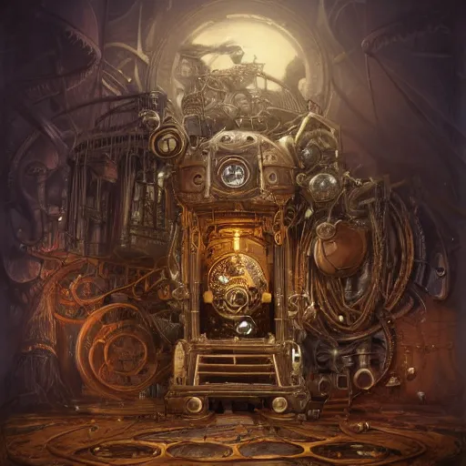 Image similar to low angle shot of a steampunk pc by clive barker, intricate, elegant, highly detailed, centered, digital painting, artstation, concept art, smooth, sharp focus, illustration, artgerm, Tomasz Alen Kopera, Peter Mohrbacher donato giancola, Joseph Christian Leyendecker, WLOP, Boris Vallejo.