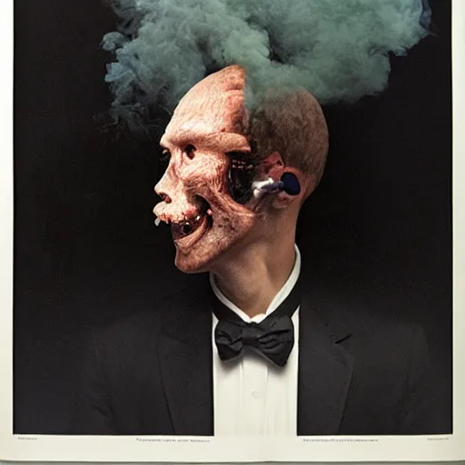 Image similar to a man's head replaced with a puff of smoke, annie liebowitz