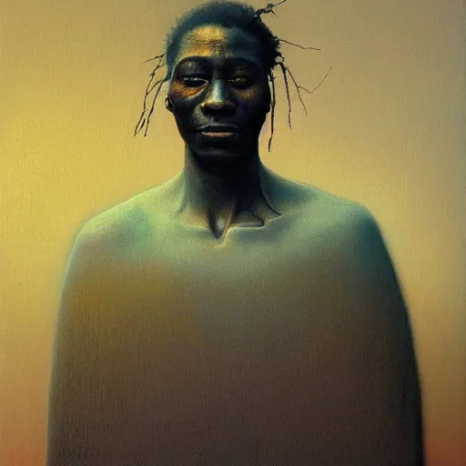 Prompt: portrait of burna boy, painting by zdzislaw beksinski,