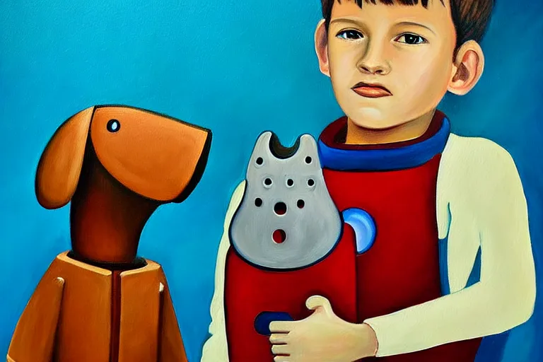 Image similar to a detailed painting of a ( ( ( ( ( boy and his robot dog ) ) ) ) ) by maurice sednak!!!!!!!!!!!!!!