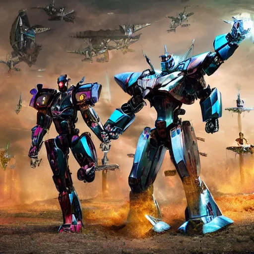 Prompt: DALL·E 2 versus Midjourney versus Stable Diffusion as giant robots