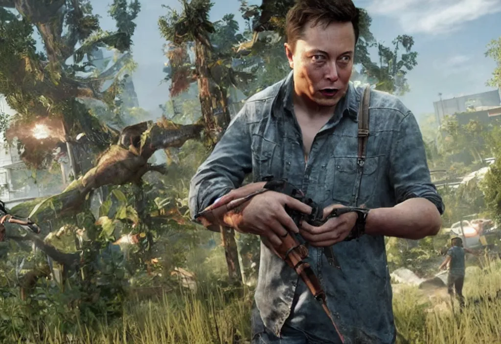 Image similar to elon musk in the video game in the last of us, gameplay screenshot, close up, 3 d rendering. unreal engine. amazing likeness. very detailed.