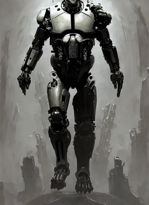 Prompt: malcolm mcdowell as victor stone, full body concept, cyborg, borg, strogg, face of a man, terminator, flesh, quake strogg, doom demon, wolfenstein, monstrous, powerful, symmetry, symmetrical, concept art by ruan jia and greg rutkowski