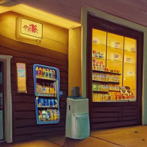 Image similar to snail that runs a convenience store, realistic painting, golden hour lighting, 8k