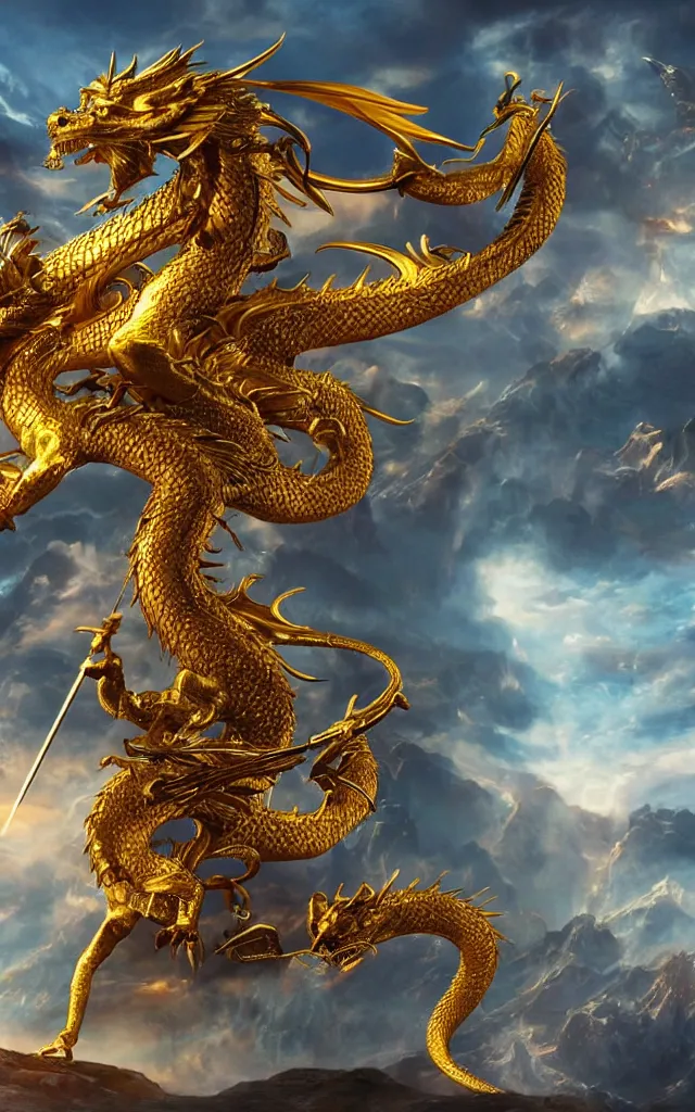 Image similar to golden dragon, epic, legendary, cinematic composition, stunning atmosphere