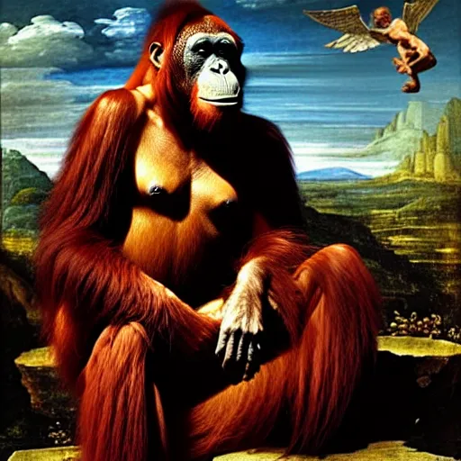 Prompt: a orangutan as the king of a kingdom sitting on his throne, digital art, renaissance painting, fantasy art, ultra detailed, as coherent as Dall-E 2