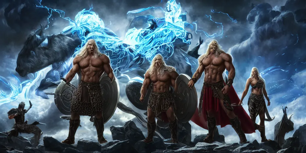 prompthunt: a epic and fantasy concept art of ragnarok, zeus, thor, by  tsuyoshi nagano, god of wars, aion, hyperdetailed, 8 k realistic,  symmetrical, wallpaper, long shot, frostbite 3 engine, cryengine, dof,  trending