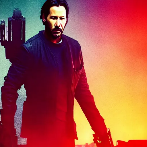 Image similar to Keanu Reeves as a mercenary in Blade Runner: 2049