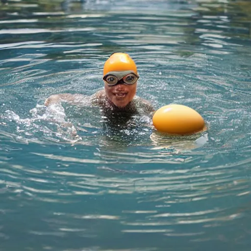 Prompt: swimming in a raw egg