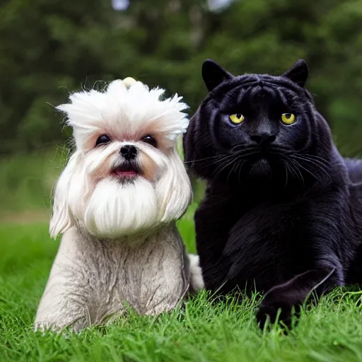 Prompt: maltese dog,black cat,Tiger,sheep