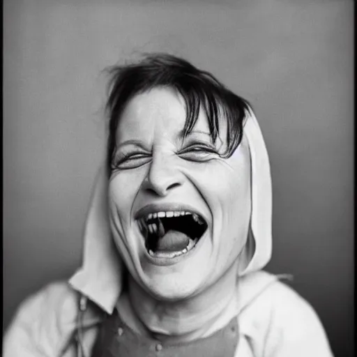 Prompt: Candid portrait photograph of Joan of Arc laughing taken by Annie Leibovitz