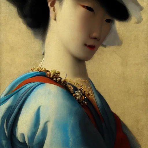 Prompt: close-up portrait of a beautiful Korean Luxurious Goddess posing dramatically in the art style of James Jean pastiche, by Rembrant, rule of thirds, 4k quality