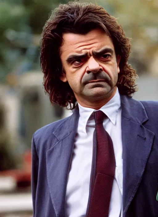 Prompt: film still of Rowan Atkinson as Martin Riggs in Lethal Weapon, 4k