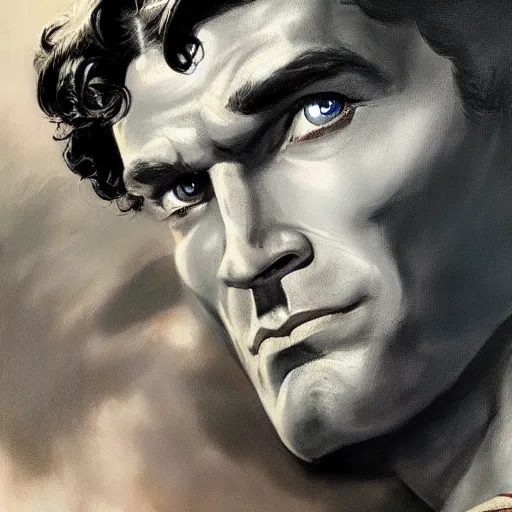 Image similar to an ultra - realistic portrait painting of superman in the style of frank frazetta. 4 k. ultra - realistic. highly detailed. dark fantasy. epic lighting.