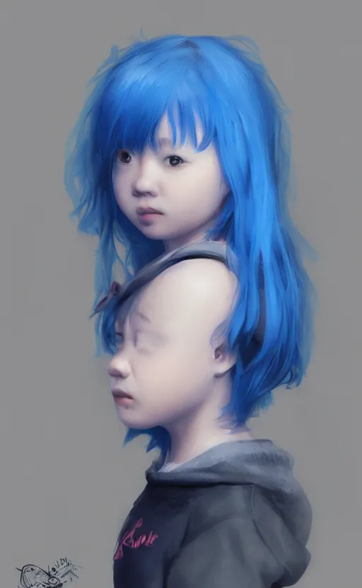 Prompt: little girl with blue hair, by Eunji Lee, 4k, digital art, ultra realistic, ultra detailed, concept art, trending on artstation