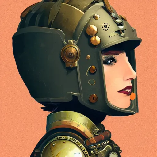 Image similar to steampunk helmet, female warrior, sharp focus, james gilleard, print, game art