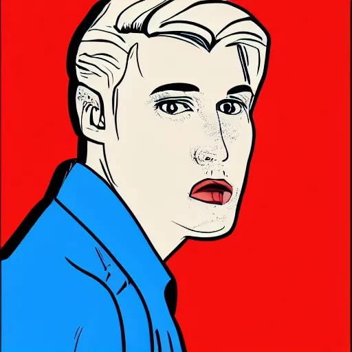 Prompt: 3 0 year old man portrait, blonde hair, blue eyes, pop art style