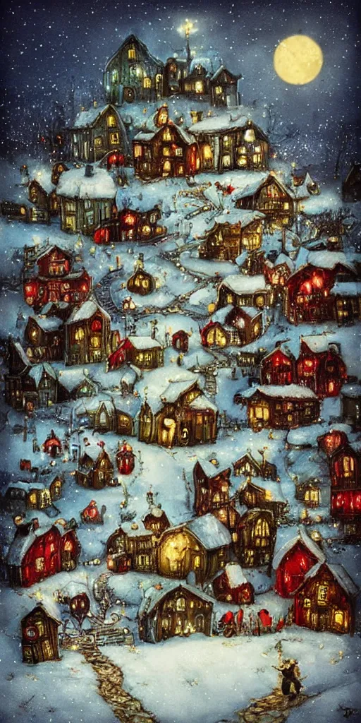 Image similar to a santa village christmas scene by alexander jansson