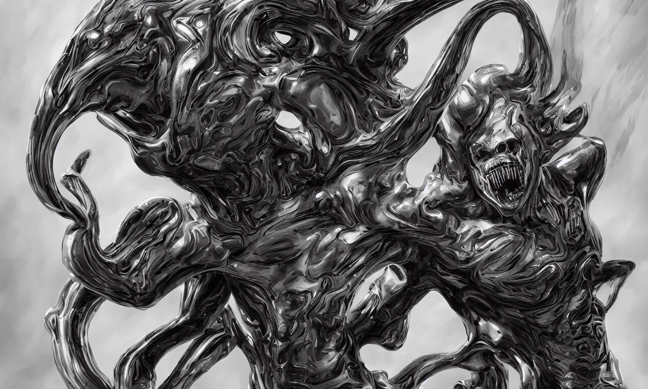 Image similar to engineer prometheus face by Artgerm, xenomorph alien, highly detailed, symmetrical long head, smooth marble surfaces, detailed ink illustration, raiden metal gear, cinematic smooth stone, deep aesthetic, concept art, post process, 4k, carved marble texture and silk cloth, latex skin, highly ornate intricate details, prometheus, evil, moody lighting, hr geiger, hayao miyazaki, indsutrial Steampunk