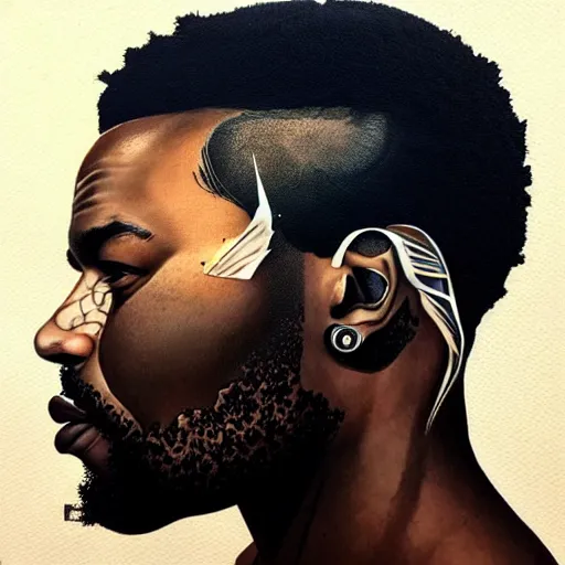 Prompt: side profile of a black man :: in ocean intricate details :: face implants :: dark and horror :: by vikings and Sandra Chevrier
