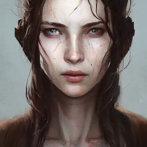 Image similar to portrait of an woman by Greg Rutkowski, she is about 20 years old, pretty, long brown wavy hair, scar near her mouth that makes her look like she's smiling all the time, wearing jedi robes, Star Wars Expanded Universe, highly detailed portrait, digital painting, artstation, concept art, smooth, sharp foccus ilustration, Artstation HQ