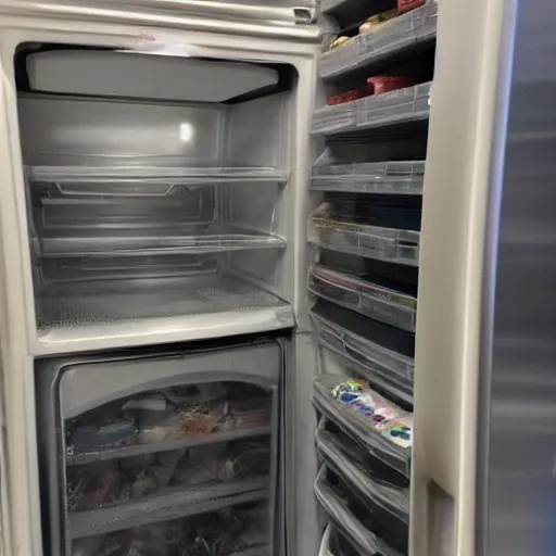 Prompt: dirty crowded freezer