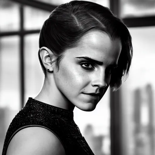 Image similar to Emma Watson as Catwoman, XF IQ4, f/1.4, ISO 200, 1/160s, UHD, crisp, Sense of Depth, Depth Layering, AI enhanced, HDR, in-frame