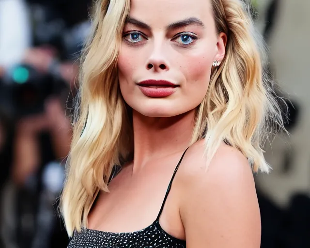 Image similar to a photo of margot robbie doing a silly face, hyper realistic face, beautiful eyes, cinematic, long shot, hyper detailed, 8 5 mm photograph, 8 k resolution, film still, sharp lens, wide lens