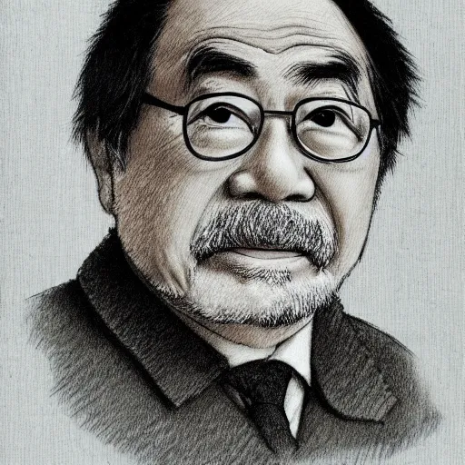 Image similar to Hayao Miyazaki portrait drawn by Hayao Miyazaki